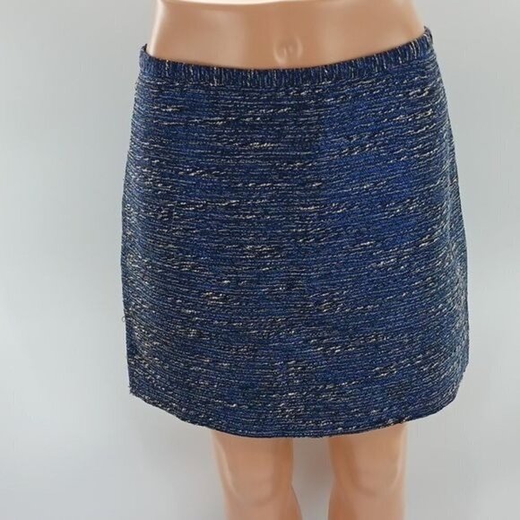 Madewell Skirt Blue Metallic Straight Short Knit Womens Size 8 - Picture 2 of 5